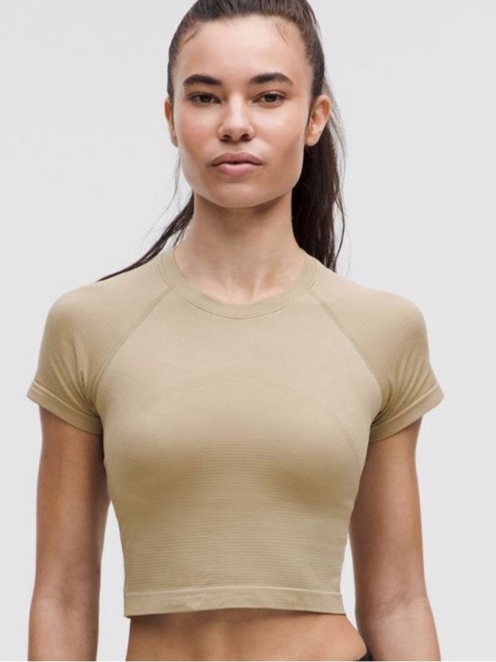 Lululemon Swiftly Tech Cropped Short-Sleeve Shirt in Sheer Oak Top
